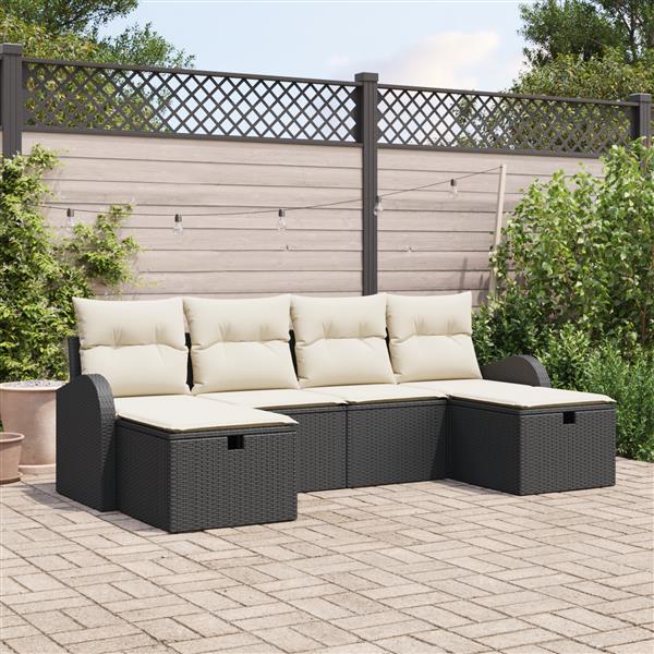 Grote foto vidaxl 6 delige tuinbankenset met kussens poly rattan zwart tuin en terras tuinmeubelen