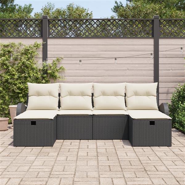 Grote foto vidaxl 6 delige tuinbankenset met kussens poly rattan zwart tuin en terras tuinmeubelen