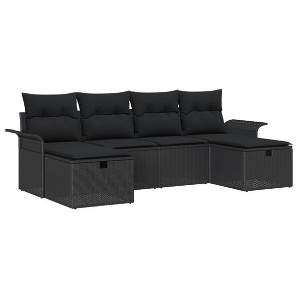 Grote foto vidaxl 6 delige tuinbankenset met kussens poly rattan zwart tuin en terras tuinmeubelen