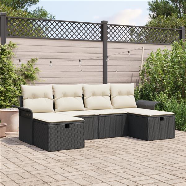Grote foto vidaxl 6 delige tuinbankenset met kussens poly rattan zwart tuin en terras tuinmeubelen