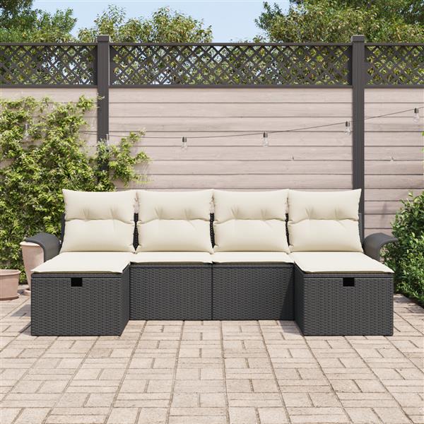 Grote foto vidaxl 6 delige tuinbankenset met kussens poly rattan zwart tuin en terras tuinmeubelen