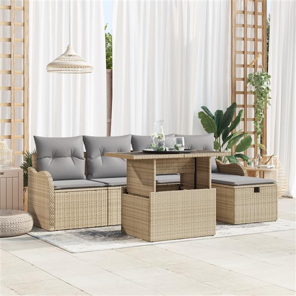 Grote foto vidaxl 6 delige tuinbankenset met kussens poly rattan beige tuin en terras tuinmeubelen
