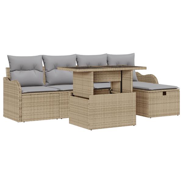 Grote foto vidaxl 6 delige tuinbankenset met kussens poly rattan beige tuin en terras tuinmeubelen