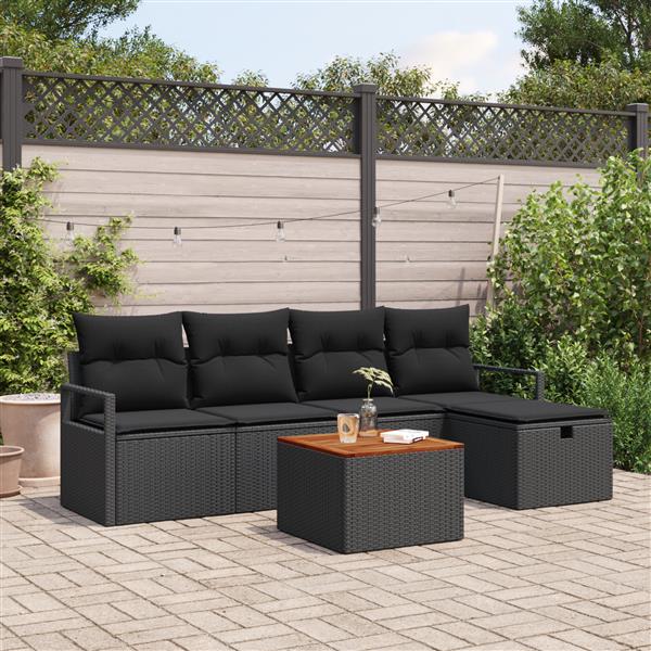 Grote foto vidaxl 6 delige tuinbankenset met kussens poly rattan zwart tuin en terras tuinmeubelen