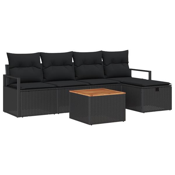 Grote foto vidaxl 6 delige tuinbankenset met kussens poly rattan zwart tuin en terras tuinmeubelen