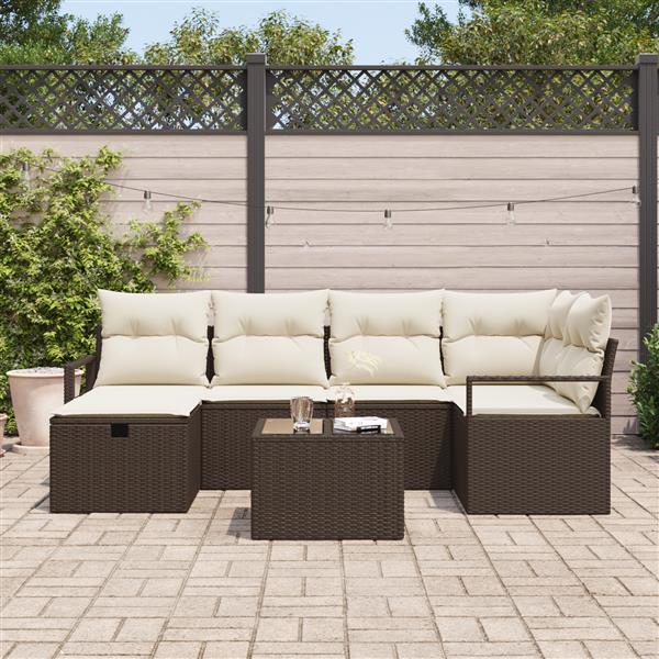 Grote foto vidaxl 7 delige tuinbankenset met kussens poly rattan bruin tuin en terras tuinmeubelen