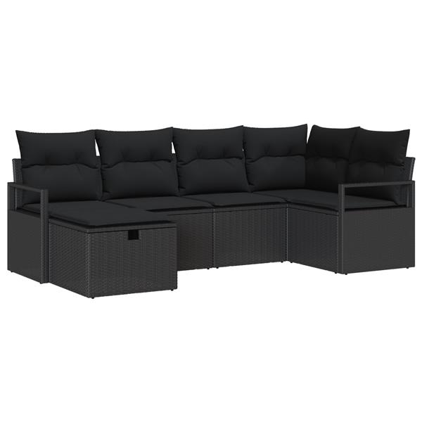 Grote foto vidaxl 6 delige tuinbankenset met kussens poly rattan zwart tuin en terras tuinmeubelen