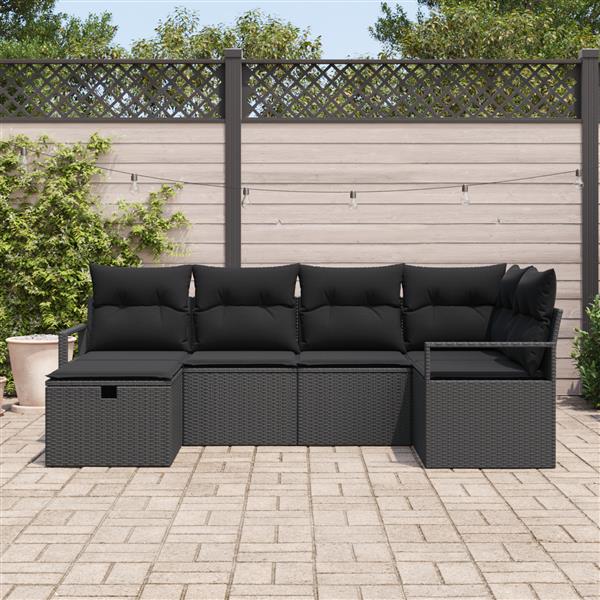 Grote foto vidaxl 6 delige tuinbankenset met kussens poly rattan zwart tuin en terras tuinmeubelen