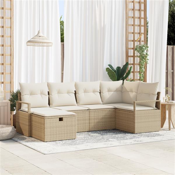 Grote foto vidaxl 6 delige tuinbankenset met kussens poly rattan beige tuin en terras tuinmeubelen