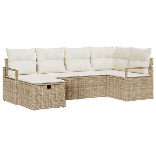 Grote foto vidaxl 6 delige tuinbankenset met kussens poly rattan beige tuin en terras tuinmeubelen