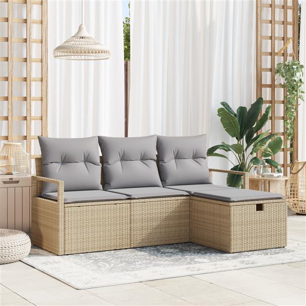 Grote foto vidaxl 4 delige tuinbankenset met kussens poly rattan beige tuin en terras tuinmeubelen