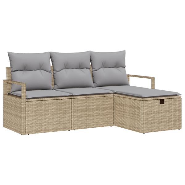 Grote foto vidaxl 4 delige tuinbankenset met kussens poly rattan beige tuin en terras tuinmeubelen