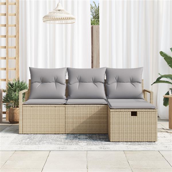 Grote foto vidaxl 4 delige tuinbankenset met kussens poly rattan beige tuin en terras tuinmeubelen