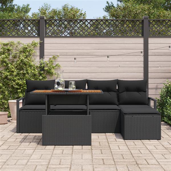 Grote foto vidaxl 6 delige tuinbankenset met kussens poly rattan zwart tuin en terras tuinmeubelen