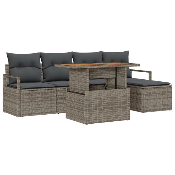 Grote foto vidaxl 6 delige tuinbankenset met kussens poly rattan grijs tuin en terras tuinmeubelen