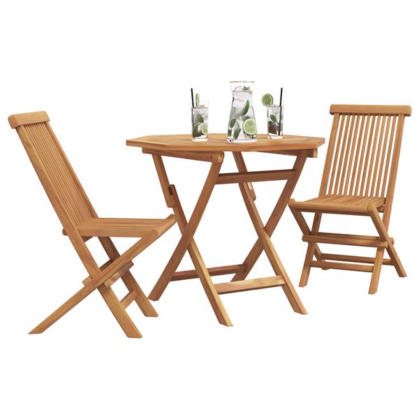 Grote foto vidaxl 3 delige vouwbare bistro set massief hout teakhout tuin en terras tuinmeubelen