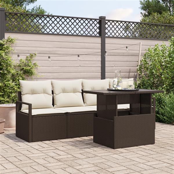 Grote foto vidaxl 5 delige tuinbankenset met kussens poly rattan bruin tuin en terras tuinmeubelen