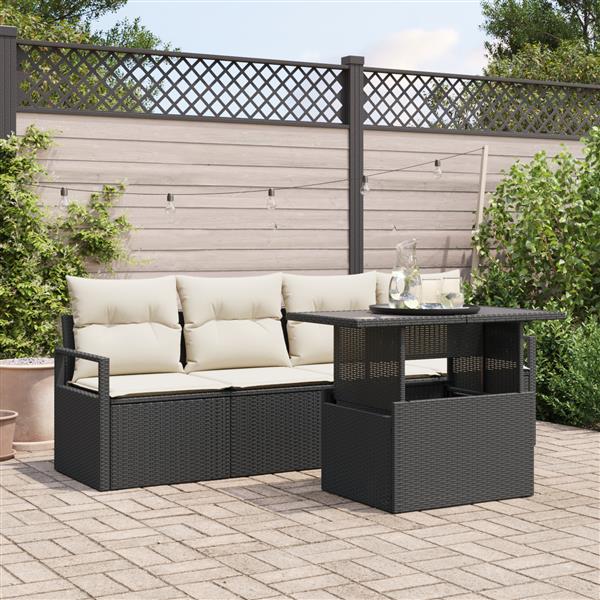 Grote foto vidaxl 5 delige tuinbankenset met kussens poly rattan zwart tuin en terras tuinmeubelen