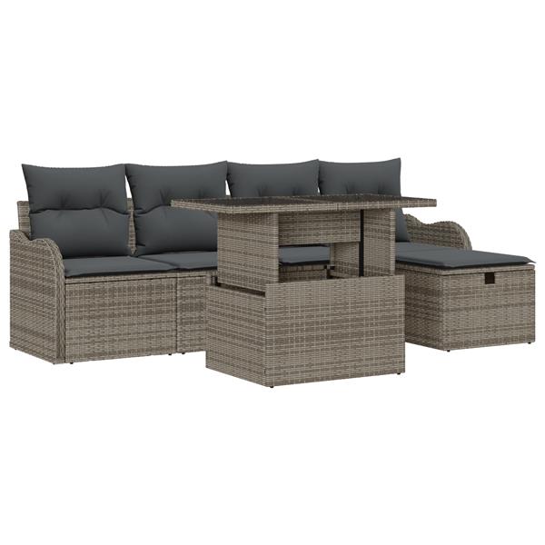 Grote foto vidaxl 6 delige tuinbankenset met kussens poly rattan grijs tuin en terras tuinmeubelen