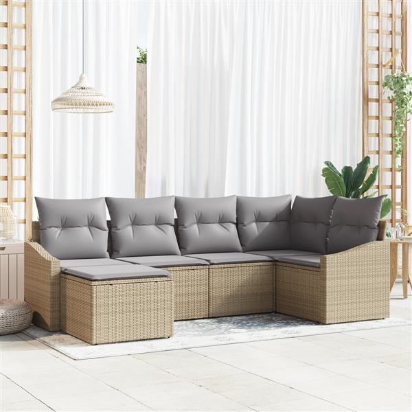 Grote foto vidaxl 6 delige tuinset met kussens beige poly rattan tuin en terras tuinmeubelen
