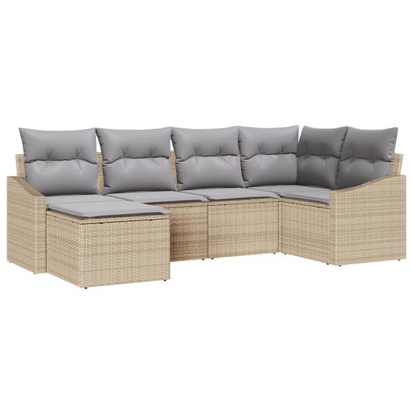 Grote foto vidaxl 6 delige tuinset met kussens beige poly rattan tuin en terras tuinmeubelen