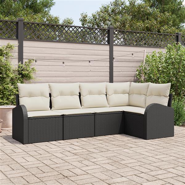 Grote foto vidaxl 5 delige tuinbankset met kussens zwart poly rattan tuin en terras tuinmeubelen