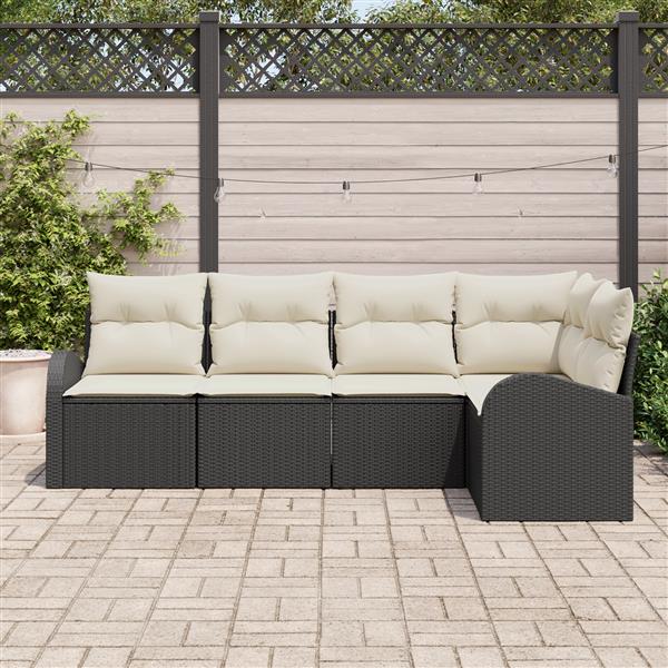 Grote foto vidaxl 5 delige tuinbankset met kussens zwart poly rattan tuin en terras tuinmeubelen