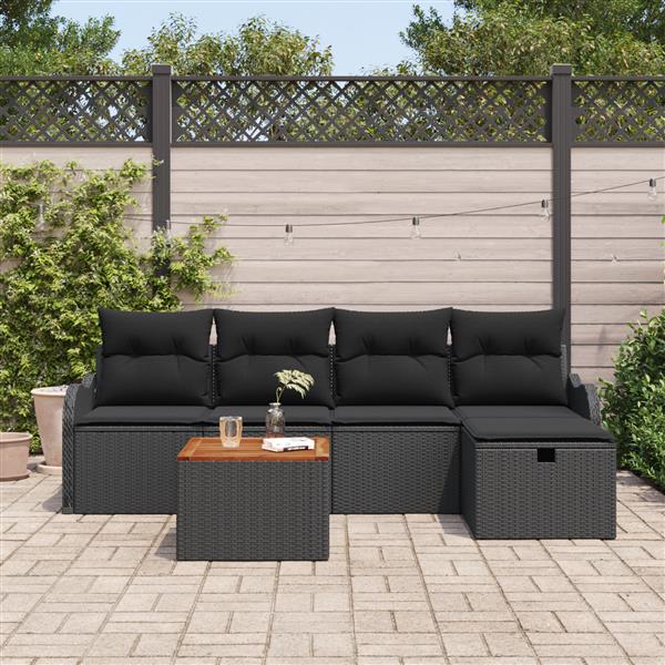 Grote foto vidaxl 6 delige tuinbankenset met kussens poly rattan zwart tuin en terras tuinmeubelen