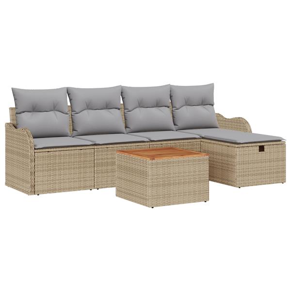 Grote foto vidaxl 6 delige tuinbankenset met kussens poly rattan beige tuin en terras tuinmeubelen