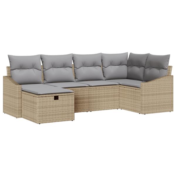 Grote foto vidaxl 6 delige tuinbankenset met kussens poly rattan beige tuin en terras tuinmeubelen