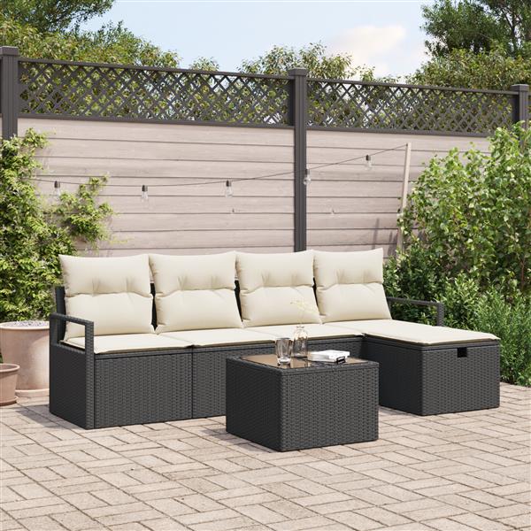 Grote foto vidaxl 6 delige tuinbankenset met kussens poly rattan zwart tuin en terras tuinmeubelen
