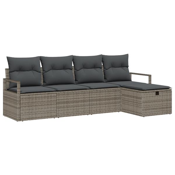 Grote foto vidaxl 5 delige tuinbankenset met kussens poly rattan grijs tuin en terras tuinmeubelen