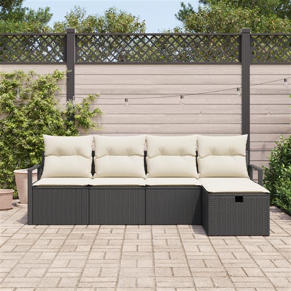 Grote foto vidaxl 5 delige tuinbankenset met kussens poly rattan zwart tuin en terras tuinmeubelen