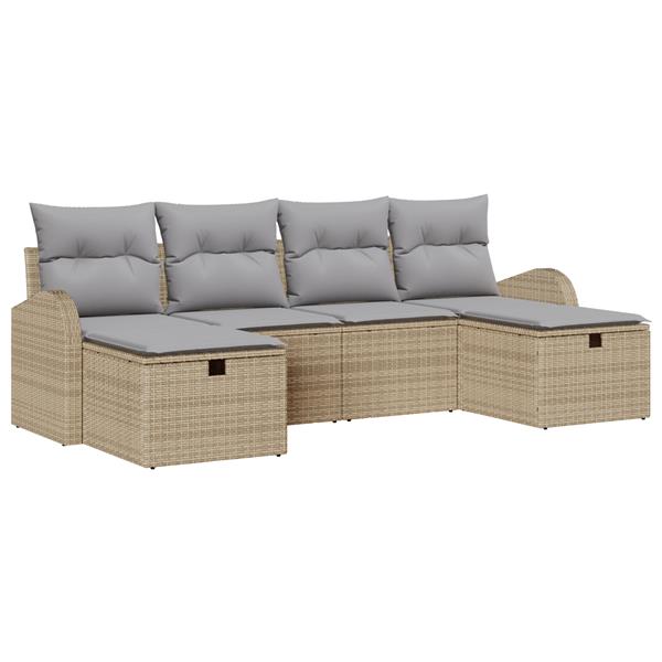 Grote foto vidaxl 6 delige tuinbankenset met kussens poly rattan beige tuin en terras tuinmeubelen
