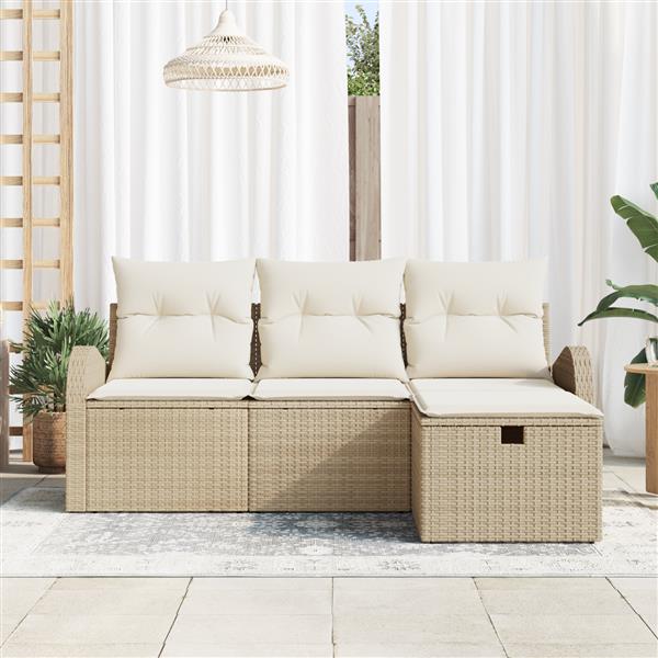 Grote foto vidaxl 4 delige tuinbankenset met kussens poly rattan beige tuin en terras tuinmeubelen