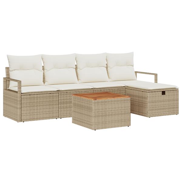 Grote foto vidaxl 6 delige tuinbankenset met kussens poly rattan beige tuin en terras tuinmeubelen