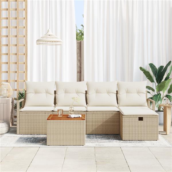 Grote foto vidaxl 6 delige tuinbankenset met kussens poly rattan beige tuin en terras tuinmeubelen