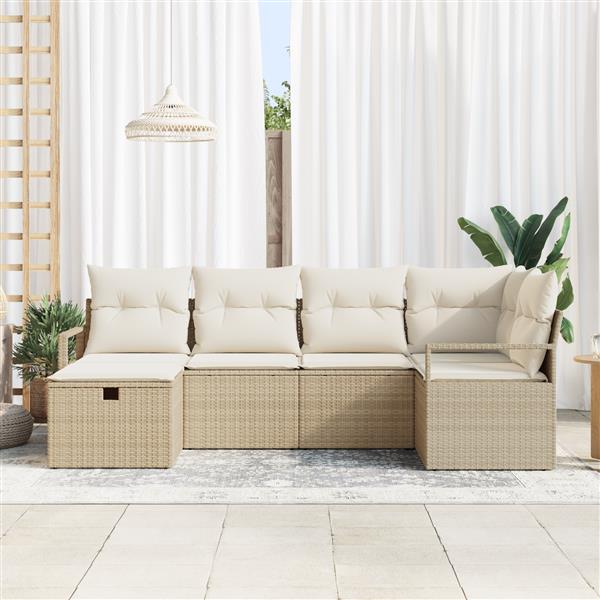 Grote foto vidaxl 6 delige tuinbankenset met kussens poly rattan beige tuin en terras tuinmeubelen