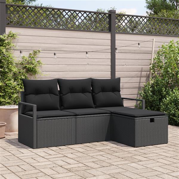 Grote foto vidaxl 4 delige tuinbankenset met kussens poly rattan zwart tuin en terras tuinmeubelen