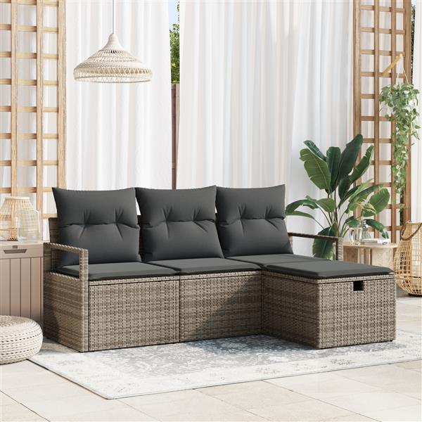 Grote foto vidaxl 4 delige tuinbankenset met kussens poly rattan grijs tuin en terras tuinmeubelen