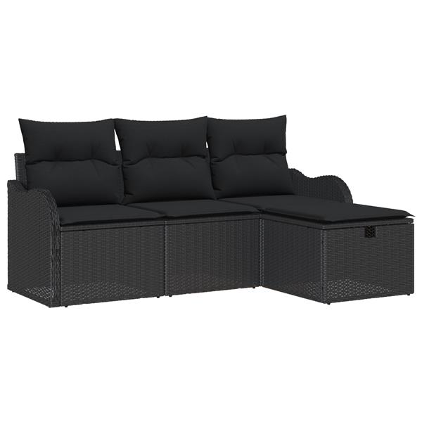 Grote foto vidaxl 4 delige tuinbankenset met kussens poly rattan zwart tuin en terras tuinmeubelen