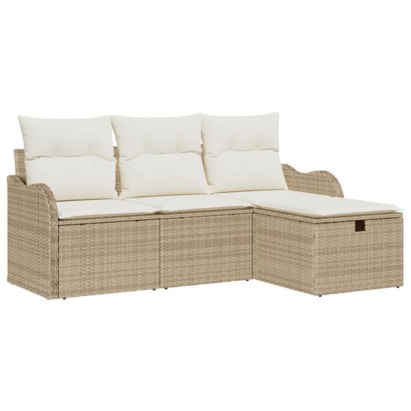 Grote foto vidaxl 4 delige tuinbankenset met kussens poly rattan beige tuin en terras tuinmeubelen