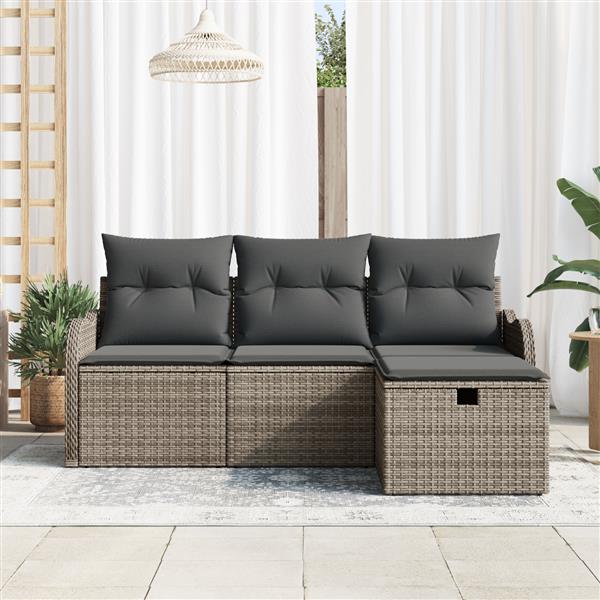 Grote foto vidaxl 4 delige tuinbankenset met kussens poly rattan grijs tuin en terras tuinmeubelen