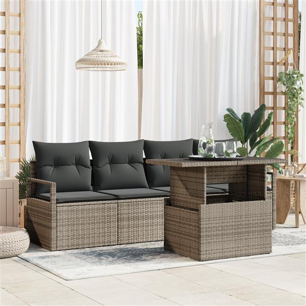 Grote foto vidaxl 5 delige tuinbankenset met kussens poly rattan grijs tuin en terras tuinmeubelen