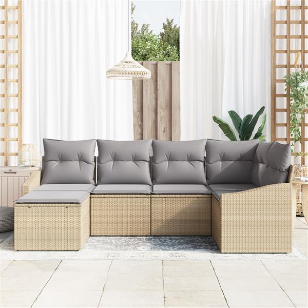 Grote foto vidaxl 6 delige tuinset met kussens beige poly rattan tuin en terras tuinmeubelen