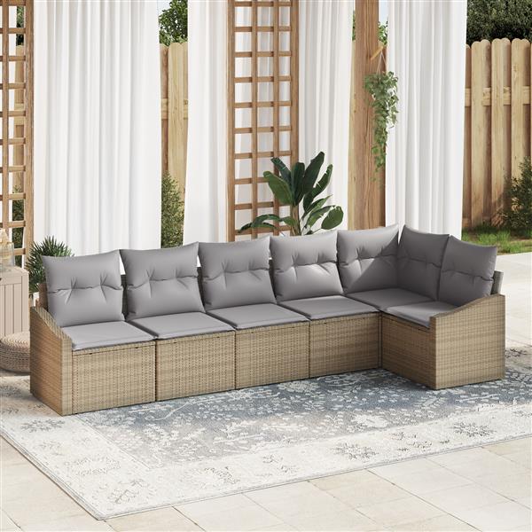 Grote foto vidaxl 6 delige tuinset met kussens poly rattan beige tuin en terras tuinmeubelen