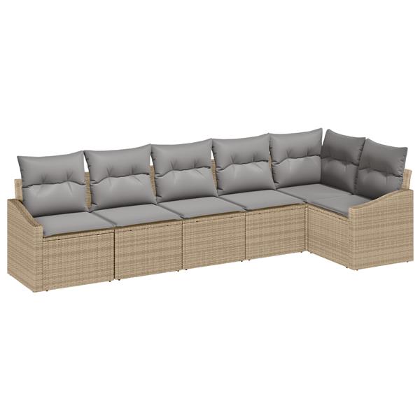 Grote foto vidaxl 6 delige tuinset met kussens poly rattan beige tuin en terras tuinmeubelen