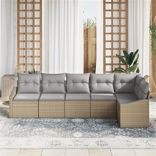 Grote foto vidaxl 6 delige tuinset met kussens poly rattan beige tuin en terras tuinmeubelen