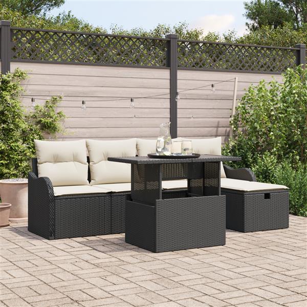 Grote foto vidaxl 6 delige tuinbankenset met kussens poly rattan zwart tuin en terras tuinmeubelen