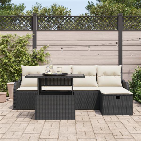 Grote foto vidaxl 6 delige tuinbankenset met kussens poly rattan zwart tuin en terras tuinmeubelen